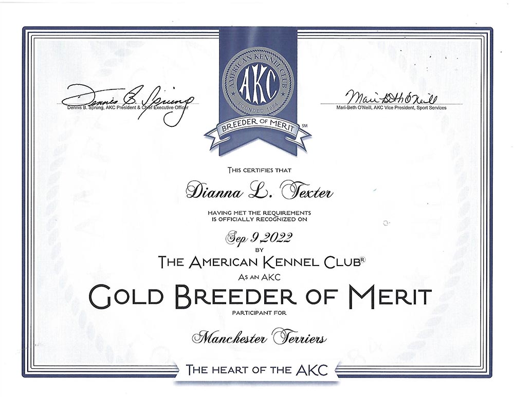 AKC Breeder of Merit Certificate